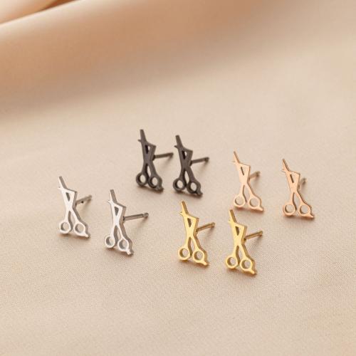 Stainless Steel Stud Earrings, 304 Stainless Steel, Scissors, Vacuum Ion Plating, fashion jewelry & for woman, more colors for choice, 6x12mm, 12Pairs/Bag, Sold By Bag