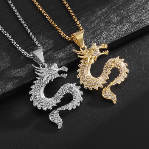 Titanium Steel Pendants, Dragon, plated, different styles for choice & for man & with rhinestone, more colors for choice, 38x61mm, Length:60 cm, Sold By PC