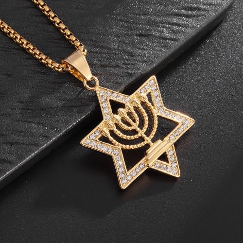 Pendentifs en titane, Acier titane, Hexagram, Placage, styles différents pour le choix & pour homme & avec strass, plus de couleurs à choisir, 35x55mm, Longueur 60 cm, Vendu par PC