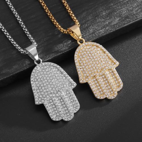 Titanium Steel Pendants, Hand, plated, different styles for choice & for man & with rhinestone, more colors for choice, 31x58mm, Length:60 cm, Sold By PC