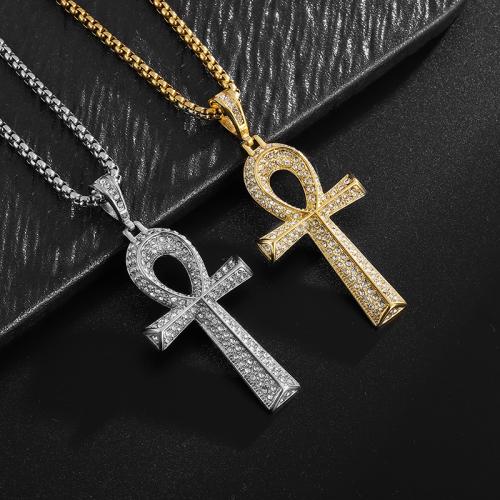 Stainless Steel Cross Pendants 316 Stainless Steel plated & for man & with rhinestone Length 60 cm Sold By PC