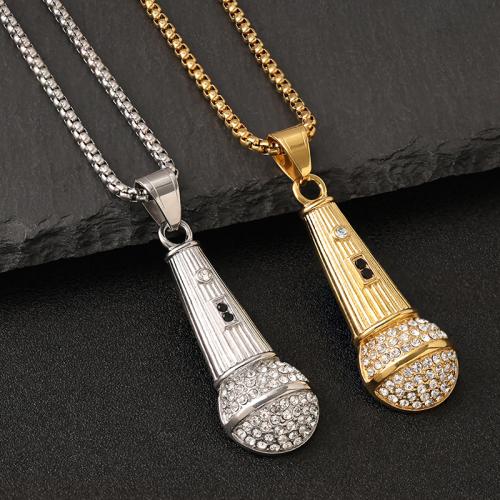 Pendentifs en titane, Acier titane, microphone, Placage, styles différents pour le choix & pour homme & avec strass, plus de couleurs à choisir, 60x19mm, Longueur:60 cm, Vendu par PC