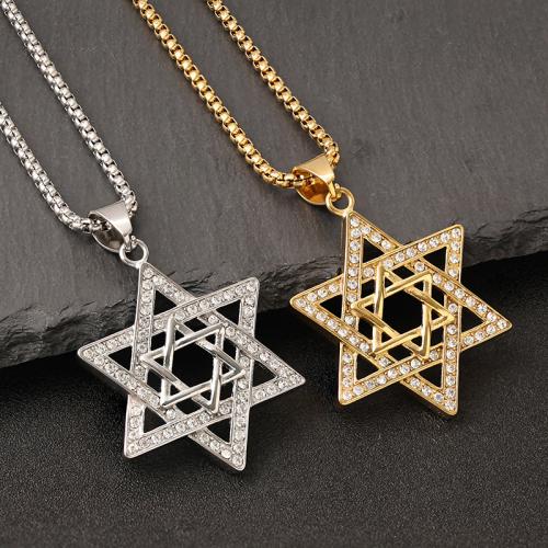 Titanium Steel Pendants, Hexagram, plated, different styles for choice & for man & with rhinestone, more colors for choice, 36x55mm, Length:60 cm, Sold By PC