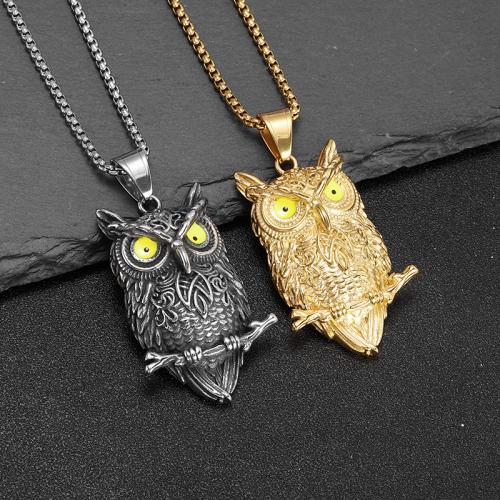 Pendentifs en titane, Acier titane, hibou, Placage, styles différents pour le choix & pour homme & émail, plus de couleurs à choisir, 31x57mm, Longueur:60 cm, Vendu par PC