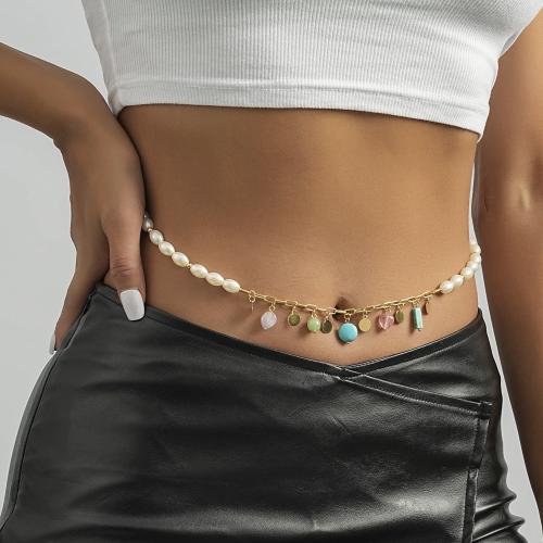 Body Chain Jewelry, Tibetan Style, with Natural Stone & Plastic Pearl, gold color plated, fashion jewelry, golden, nickel, lead & cadmium free, Length:80 cm, Sold By PC