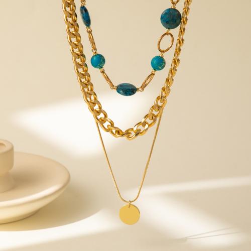 Collier en laiton, avec Pierre naturelle, Placage de couleur d'or, trois pièces & bijoux de mode, doré, protéger l'environnement, sans nickel, plomb et cadmium, Vendu par fixé