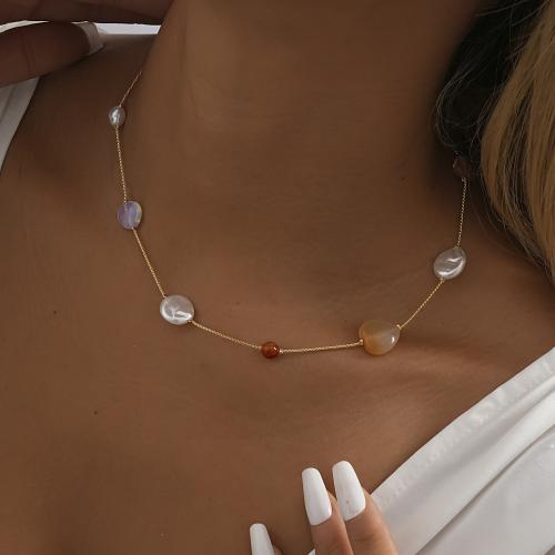 Natural Gemstone Necklace, Brass, with Natural Stone & Plastic Pearl, with 7cm extender chain, Fish, gold color plated, fashion jewelry & enamel, golden, nickel, lead & cadmium free, Length 37 cm, Sold By PC