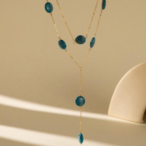 Natural Gemstone Necklace Iron with Natural Stone gold color plated fashion jewelry golden Sold By PC