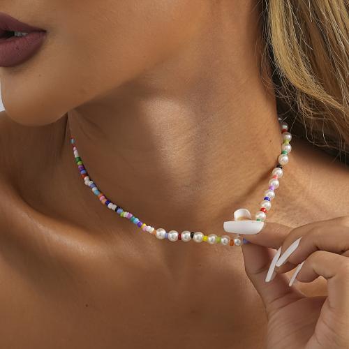 Plastic Pearl Necklace, Seedbead, with Plastic Pearl & Iron, with 7cm extender chain, fashion jewelry, multi-colored, nickel, lead & cadmium free, Length:37 cm, Sold By PC