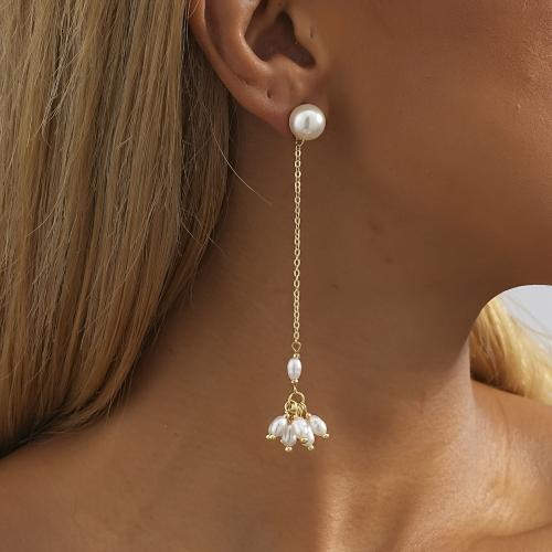 Boucles d'oreilles pendantes en laiton, avec perle de plastique, Placage de couleur d'or, bijoux de mode, doré, protéger l'environnement, sans nickel, plomb et cadmium, 22x94mm, Vendu par paire