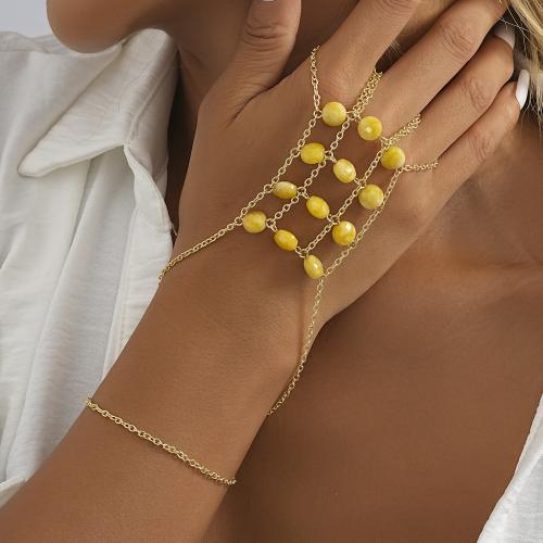 Pulseiras de pedras preciosas, ferro, with Pedra natural, cromado de cor dourada, joias de moda, dourado, vendido por PC