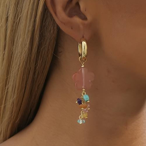 Boucles d'oreilles pendantes en laiton, avec Pierre naturelle, Placage de couleur d'or, bijoux de mode, doré, protéger l'environnement, sans nickel, plomb et cadmium, 20x76mm, Vendu par paire