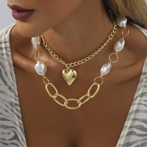 Kunststof parel ketting, Ijzer, met Plastic Pearl, gold plated, mode sieraden, gouden, Verkocht door PC