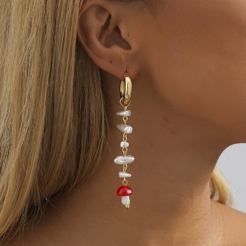 Boucles d'oreilles pendantes en laiton, avec perle de plastique, Placage de couleur d'or, bijoux de mode, doré, protéger l'environnement, sans nickel, plomb et cadmium, 20x87mm, Vendu par paire