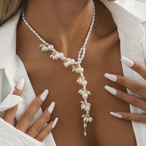 Plastic Pearl Necklace Iron with Plastic Pearl gold color plated fashion jewelry white Sold By PC