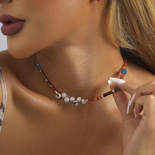 Natural Gemstone Necklace, Natural Stone, with Iron, with 7cm extender chain, fashion jewelry, mixed colors, Length:37 cm, Sold By PC