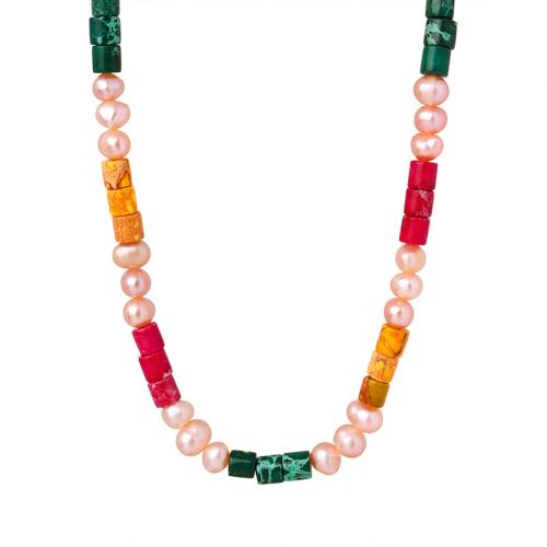 Collier d'acier titane, avec Jade & perle d'eau douce cultivée, fait à la main, bijoux de mode & styles différents pour le choix & pour femme, Vendu par PC