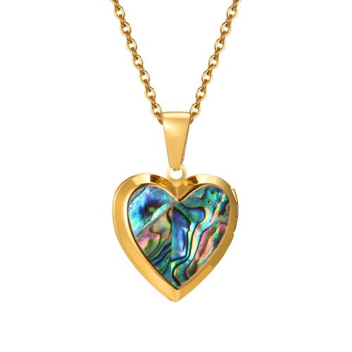 Stainless Steel Jewelry Necklace, 304 Stainless Steel, with Shell, Heart, gold color plated, fashion jewelry & different styles for choice & for woman, Length:19.7 Inch, Sold By PC