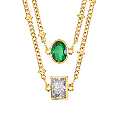 Collier de bijoux en acier inoxydable, Acier inoxydable 304, avec zircon cubique, Placage de couleur d'or, bijoux de mode & styles différents pour le choix & pour femme, Longueur:15.7-17.7 pouce, Vendu par PC