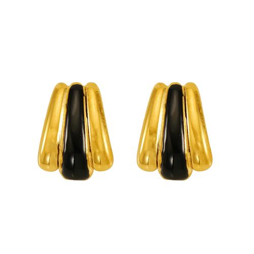 Stainless Steel Stud Earrings, 304 Stainless Steel, 18K gold plated, fashion jewelry & for woman & enamel, more colors for choice, Sold By Pair