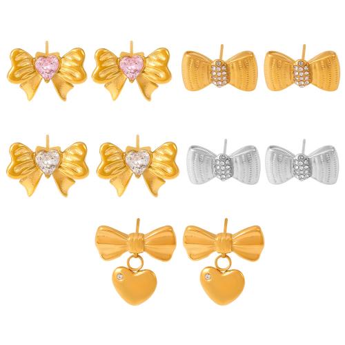 Pendientes de Acero Inoxidable, acero inoxidable 304, chapado, diferentes estilos para la opción & para mujer & con diamantes de imitación, más colores para la opción, Vendido por Par