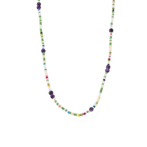 Collier d'acier titane, Pierre naturelle, avec Des billes de verre & Acier titane, avec 5cm chaînes de rallonge, Placage de couleur d'or, bijoux de mode & pour femme, multicolore, Longueur:Environ 44 cm, Vendu par PC