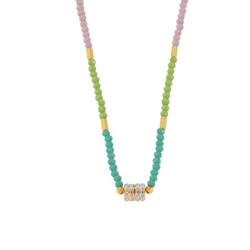 Titanium Steel Necklace, with Opal, with 5cm extender chain, gold color plated, fashion jewelry & for woman & with rhinestone, multi-colored, Length:Approx 43 cm, Sold By PC