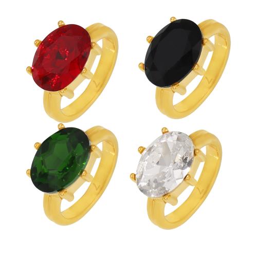 Bague acier titane, avec Pierre de verre, Plaqué or 18K, bijoux de mode & normes différentes pour le choix & pour femme, plus de couleurs à choisir, Vendu par PC