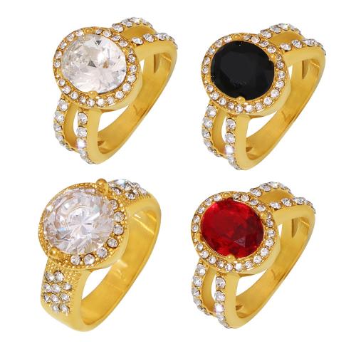 Cubic Zirconia Stainless Steel Finger Ring, 304 Stainless Steel, with Cubic Zirconia, 18K gold plated, different size for choice & different styles for choice & for woman & with rhinestone, more colors for choice, Sold By PC