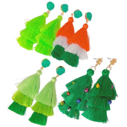 Christmas Earrings, Tibetan Style, with Cotton Thread, handmade, Christmas Design & fashion jewelry & for woman, more colors for choice, 90x30mm, Sold By PC