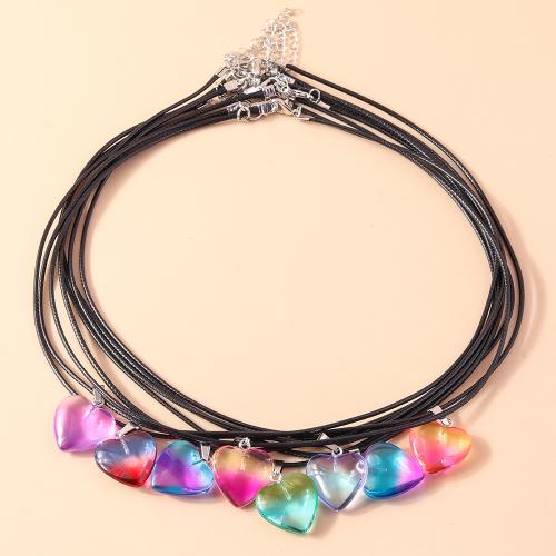 Resin Necklace, with Wax Cord, with 1.96 Inch extender chain, random style & fashion jewelry & for woman, Length:18.5 Inch, Sold By PC