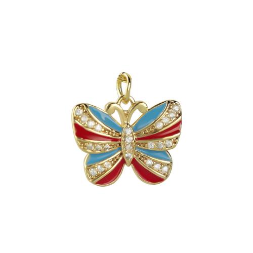 Cubic Zirconia Micro Pave Brass Pendant Butterfly plated DIY & micro pave cubic zirconia & enamel golden Sold By PC