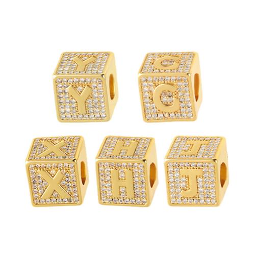 Cubic Zirconia Micro Pave Brass Beads plated DIY & micro pave cubic zirconia golden Sold By PC