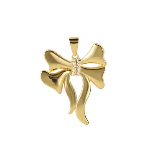 Cubic Zirconia Micro Pave Brass Pendant, Bowknot, plated, DIY & micro pave cubic zirconia, golden, Sold By PC