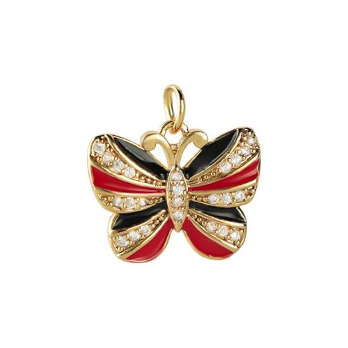 Cubic Zirconia Micro Pave Brass Pendant, Butterfly, plated, DIY & micro pave cubic zirconia & enamel, golden, Sold By PC