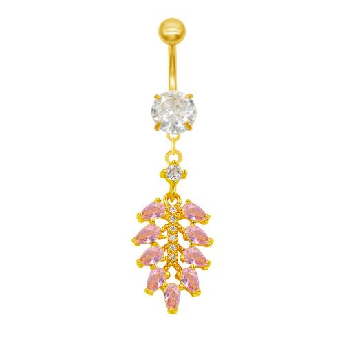 Zink Alloy belly ring, Unisex & olika stilar för val & micro bana cubic zirconia, gyllene, Säljs av PC