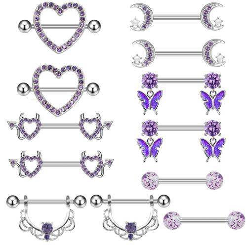 Zinklegierung Brustpiercings, unisex & verschiedene Stile für Wahl & Micro pave Zirkonia & Emaille, Silberfarbe, verkauft von PC