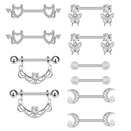 aleación de zinc anillo para pezón, unisexo & diferentes estilos para la opción & micro arcilla de zirconia cúbica & esmalte, plateado, Vendido por UD