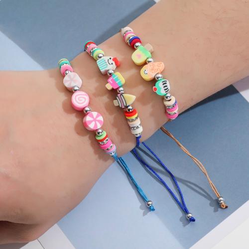 CCB Bracelets, Polymer Clay, with Polyamide & Copper Coated Plastic, Unisex, mixed colors, Length:18-26 cm, Sold By Set