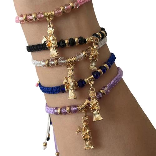 Tibetan Style Bracelet, with Polyamide & Glass & Copper Coated Plastic, plated, Unisex, more colors for choice, nickel, lead & cadmium free, Length:18-26 cm, Sold By Set