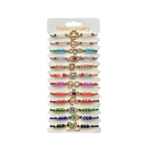 Zinc Alloy Bracelet with Moonstone & Polyamide & Glass & Copper Coated Plastic plated for woman & with rhinestone mixed colors nickel lead & cadmium free Length 18-26 cm Sold By Set