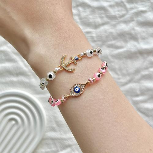 Tibetan Style Bracelet, with Polyamide & Resin & Copper Coated Plastic, plated, evil eye pattern & for woman & with rhinestone, mixed colors, nickel, lead & cadmium free, Length:18-26 cm, Sold By Set