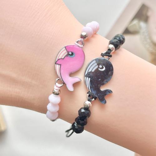 Tibetan Style Bracelet, with Polyamide & Glass, Dolphin, plated, Unisex & enamel, mixed colors, nickel, lead & cadmium free, Length:18-26 cm, Sold By Set