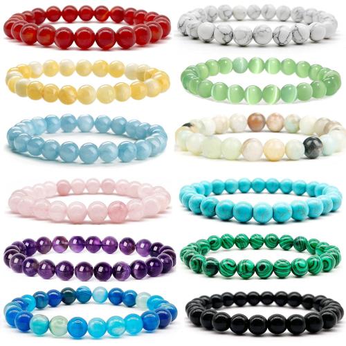 Pulseiras de pedras preciosas, misto de pedras semi-preciosas, with Pedra natural & fio elástico, materiais diferentes para a escolha & para mulher, Mais cores pare escolha, comprimento 19 cm, vendido por PC