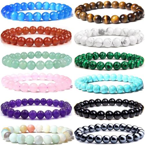 Gemstone Bracelets, with Natural Stone, different materials for choice & Unisex, more colors for choice, Length:14-19 cm, Sold By PC