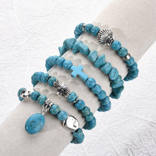 Pulsera de Turquesa, aleación de zinc, con turquesa, chapado, diferentes estilos para la opción & para mujer, más colores para la opción, libre de níquel, plomo & cadmio, longitud:19 cm, Vendido por UD