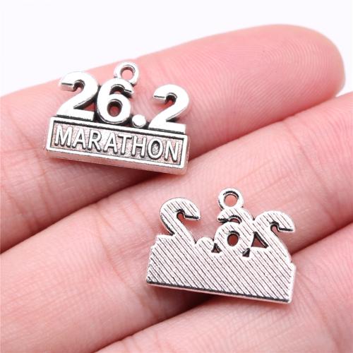 Pendenti in lega di zinco ad Alfabeto, lega in zinco, numero, placcato argento antico, DIY, 19x14mm, Venduto da PC