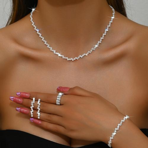 Brass Jewelry Set, with Rhinestone, plated, different styles for choice & for woman, Sold By Set