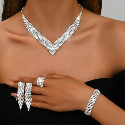 ottone set di gioielli fashion, with strass, placcato, stili diversi per la scelta & per la donna, argento, Venduto da set