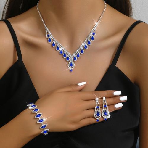 Brass Jewelry Set, bracelet & earring & necklace, with Rhinestone, Teardrop, plated, three pieces & for woman, more colors for choice, Sold By Set